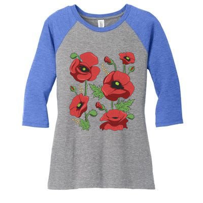 Red Poppies Tee Funny Gift Cute Floral Vintage Poppy Flowers Gift Women's Tri-Blend 3/4-Sleeve Raglan Shirt