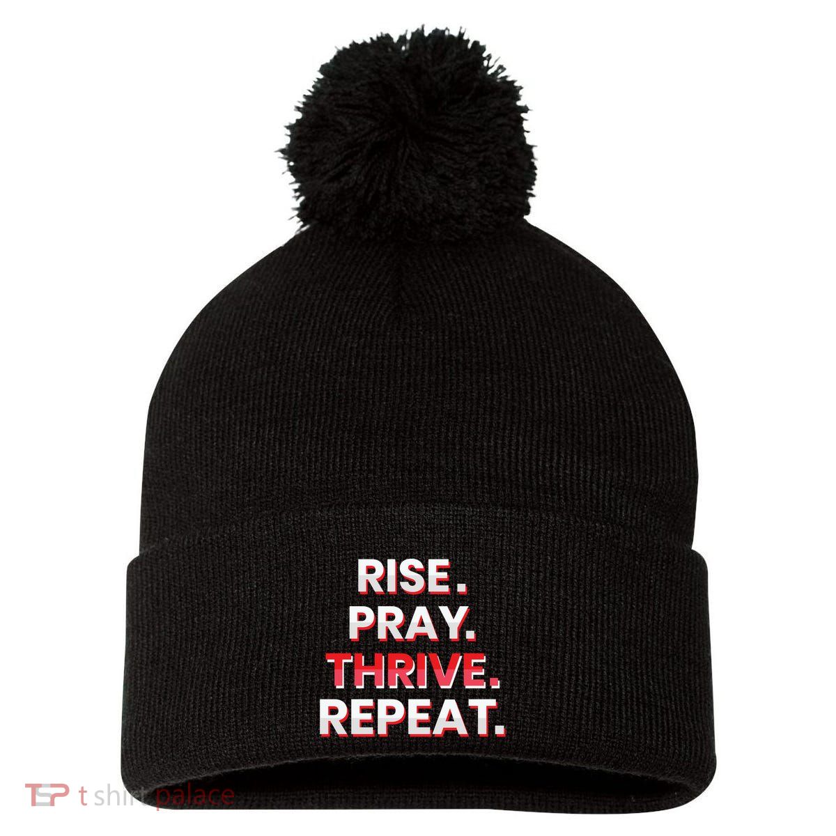 Rise. Pray. Thrive. Repeat Pom Pom 12in Knit Beanie