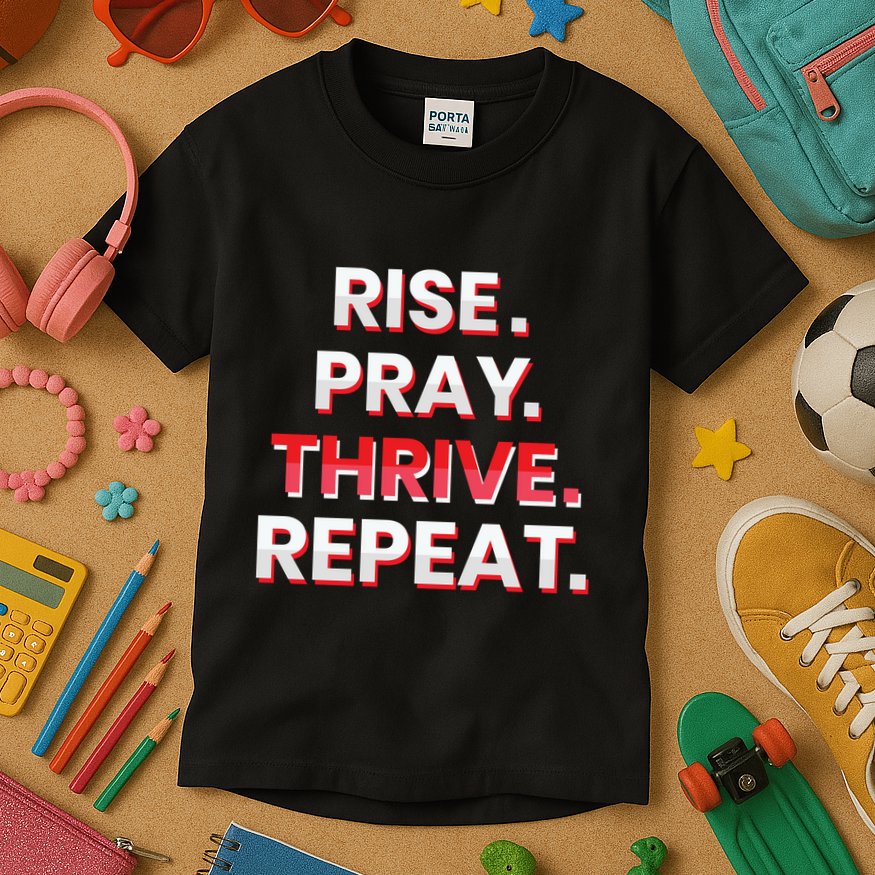 Rise. Pray. Thrive. Repeat Kids T-Shirt