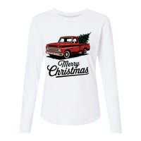 Red Pickup Truck Christmas Tree Vintage Christmas Womens Cotton Relaxed Long Sleeve T-Shirt