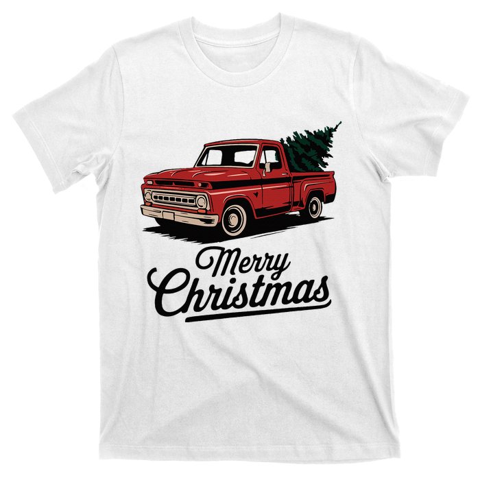 Red Pickup Truck Christmas Tree Vintage Christmas T-Shirt