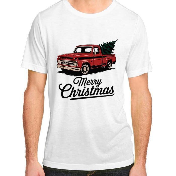 Red Pickup Truck Christmas Tree Vintage Christmas Adult ChromaSoft Performance T-Shirt