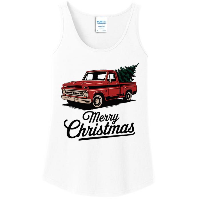 Red Pickup Truck Christmas Tree Vintage Christmas Ladies Essential Tank