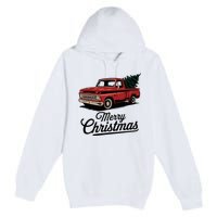 Red Pickup Truck Christmas Tree Vintage Christmas Premium Pullover Hoodie