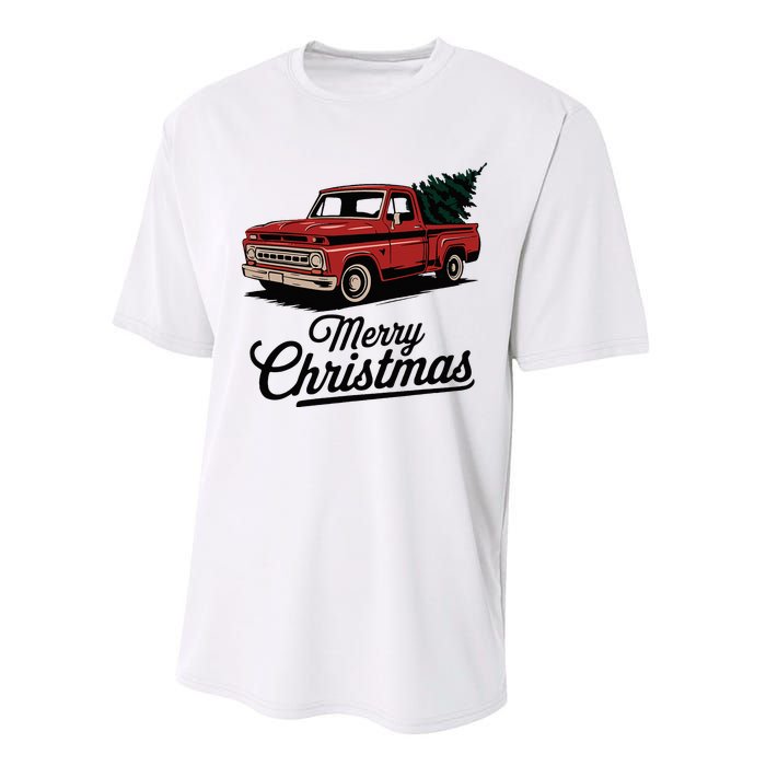 Red Pickup Truck Christmas Tree Vintage Christmas Performance Sprint T-Shirt