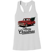 Red Pickup Truck Christmas Tree Vintage Christmas Women's Racerback Tank