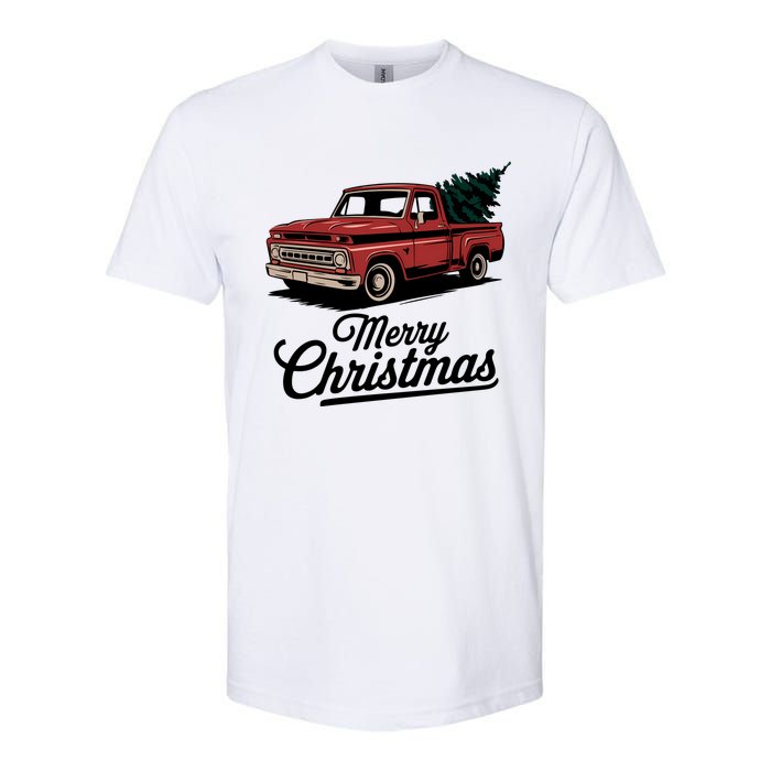 Red Pickup Truck Christmas Tree Vintage Christmas Women Long Sleeve Softstyle CVC T-Shirt