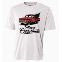 Red Pickup Truck Christmas Tree Vintage Christmas Women Long Sleeve Cooling Performance Crew T-Shirt