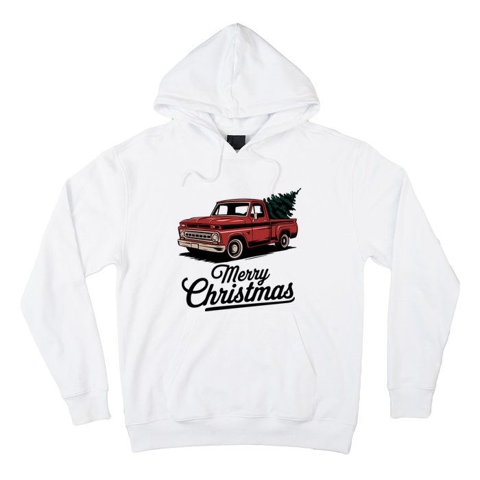 Red Pickup Truck Christmas Tree Vintage Christmas Women Long Sleeve Hoodie