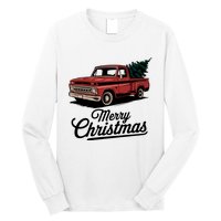 Red Pickup Truck Christmas Tree Vintage Christmas Women Long Sleeve Long Sleeve Shirt