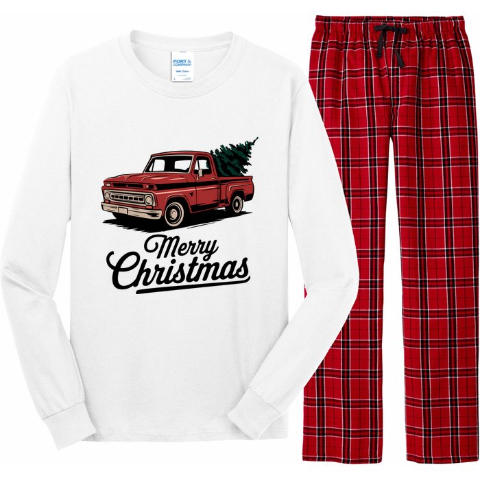 Red Pickup Truck Christmas Tree Vintage Christmas Women Long Sleeve Long Sleeve Pajama Set