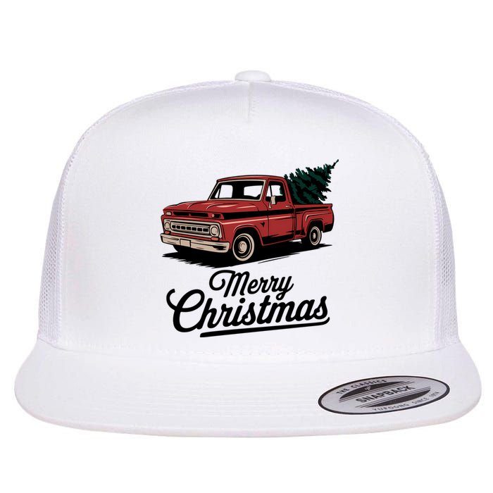 Red Pickup Truck Christmas Tree Vintage Christmas Women Long Sleeve Flat Bill Trucker Hat