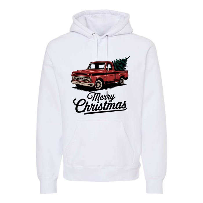 Red Pickup Truck Christmas Tree Vintage Christmas Women Long Sleeve Premium Hoodie