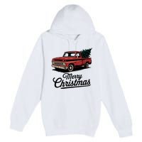 Red Pickup Truck Christmas Tree Vintage Christmas Women Long Sleeve Premium Pullover Hoodie