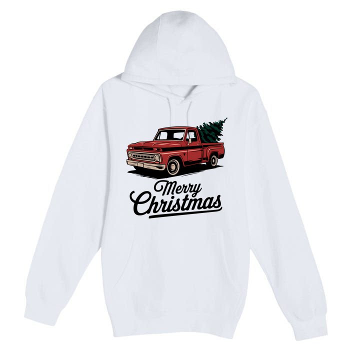 Red Pickup Truck Christmas Tree Vintage Christmas Women Long Sleeve Premium Pullover Hoodie