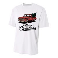 Red Pickup Truck Christmas Tree Vintage Christmas Women Long Sleeve Performance Sprint T-Shirt