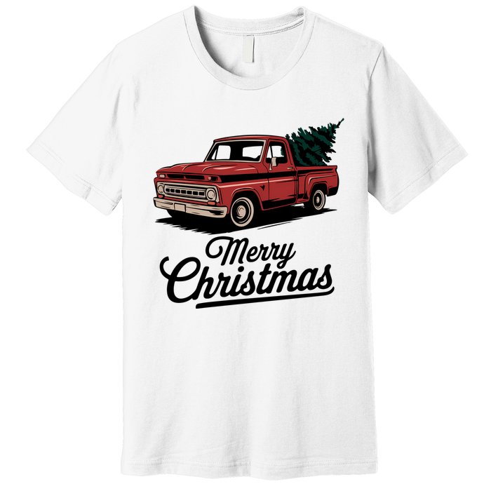 Red Pickup Truck Christmas Tree Vintage Christmas Women Long Sleeve Premium T-Shirt