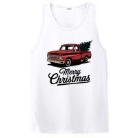 Red Pickup Truck Christmas Tree Vintage Christmas Women Long Sleeve PosiCharge Competitor Tank