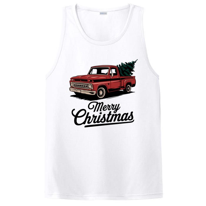 Red Pickup Truck Christmas Tree Vintage Christmas Women Long Sleeve PosiCharge Competitor Tank