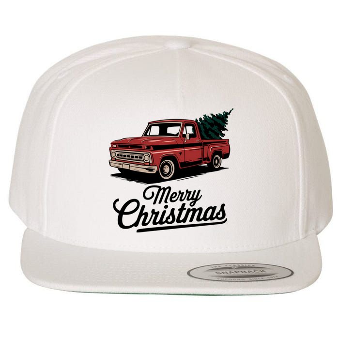 Red Pickup Truck Christmas Tree Vintage Christmas Women Long Sleeve Wool Snapback Cap