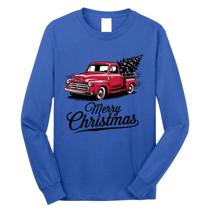 Red Pickup Truck Christmas Tree Vintage Christmas Gift Long Sleeve Shirt