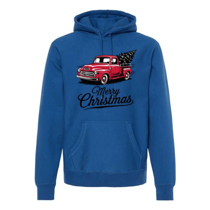 Red Pickup Truck Christmas Tree Vintage Christmas Gift Premium Hoodie