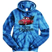 Red Pickup Truck Christmas Tree Vintage Christmas Gift Tie Dye Hoodie