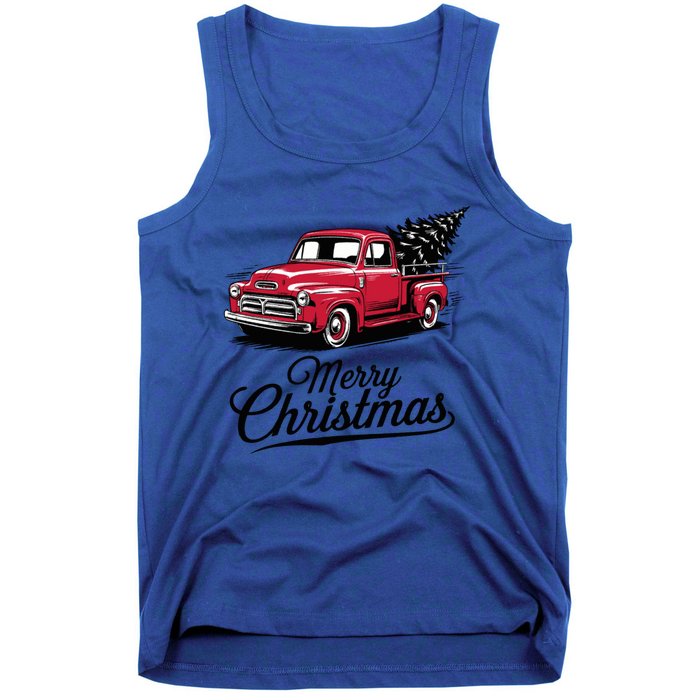 Red Pickup Truck Christmas Tree Vintage Christmas Gift Tank Top