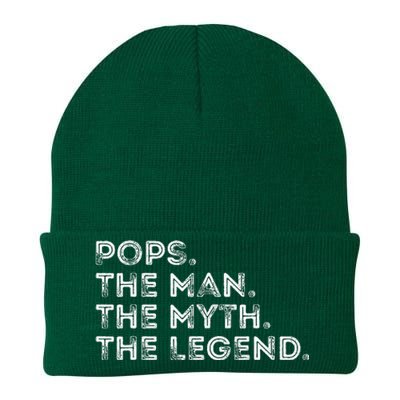 Retro POPS THE MAN THE MYTH THE LEGEND Fathers Day Funny Knit Cap Winter Beanie