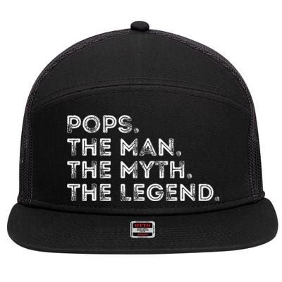 Retro POPS THE MAN THE MYTH THE LEGEND Fathers Day Funny 7 Panel Mesh Trucker Snapback Hat