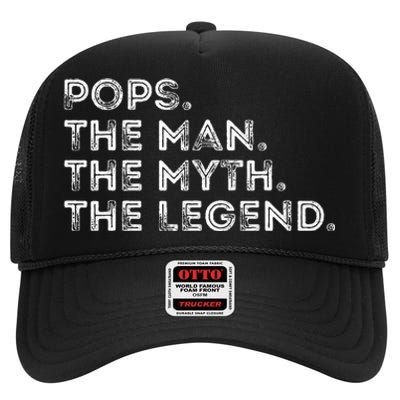 Retro POPS THE MAN THE MYTH THE LEGEND Fathers Day Funny High Crown Mesh Back Trucker Hat