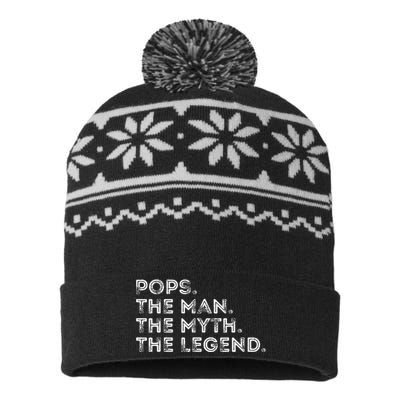 Retro POPS THE MAN THE MYTH THE LEGEND Fathers Day Funny USA-Made Snowflake Beanie