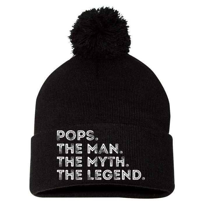 Retro POPS THE MAN THE MYTH THE LEGEND Fathers Day Funny Pom Pom 12in Knit Beanie