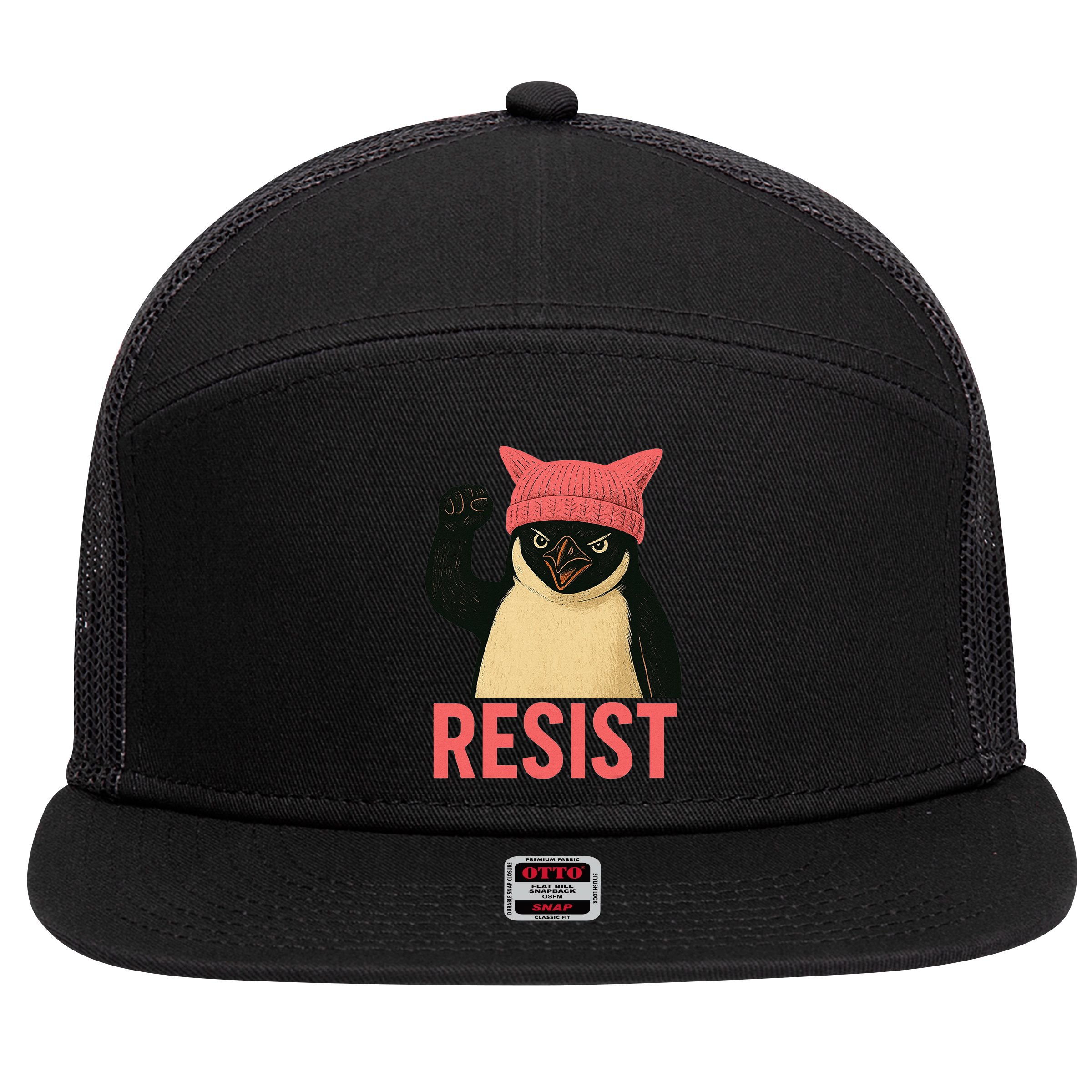 Resist Penguin Tariff Hands Off Protest March Hat USA 7 Panel Mesh Trucker Snapback Hat