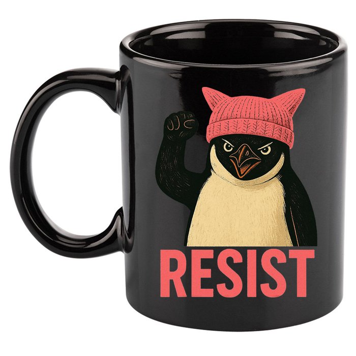 Resist Penguin Tariff Hands Off Protest March Hat USA 11oz C Handle Ceramic Mug