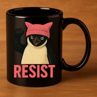 Resist Penguin Tariff Hands Off Protest March Hat USA 11oz C Handle Ceramic Mug