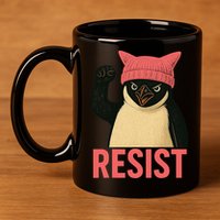 Resist Penguin Tariff Hands Off Protest March Hat USA 11oz C Handle Ceramic Mug