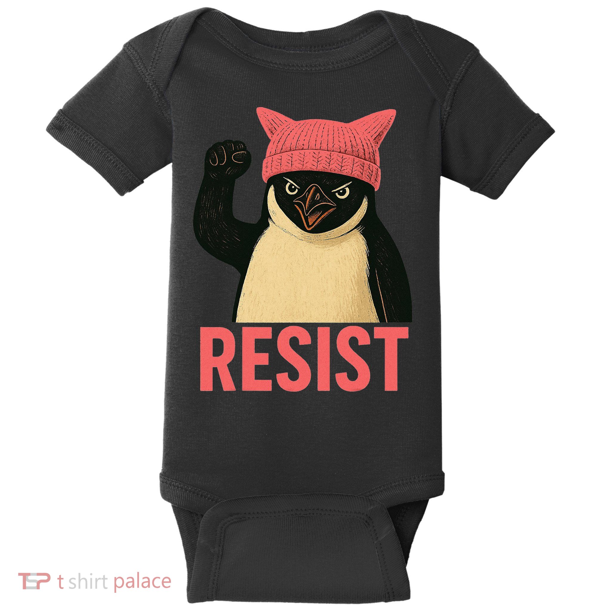 Resist Penguin Tariff Hands Off Protest March Hat USA Baby Bodysuit