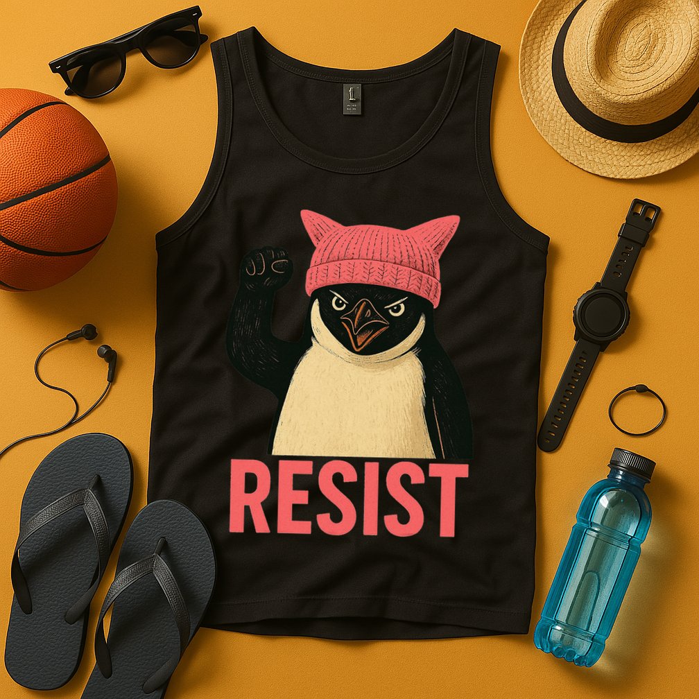 Resist Penguin Tariff Hands Off Protest March Hat USA Tank Top