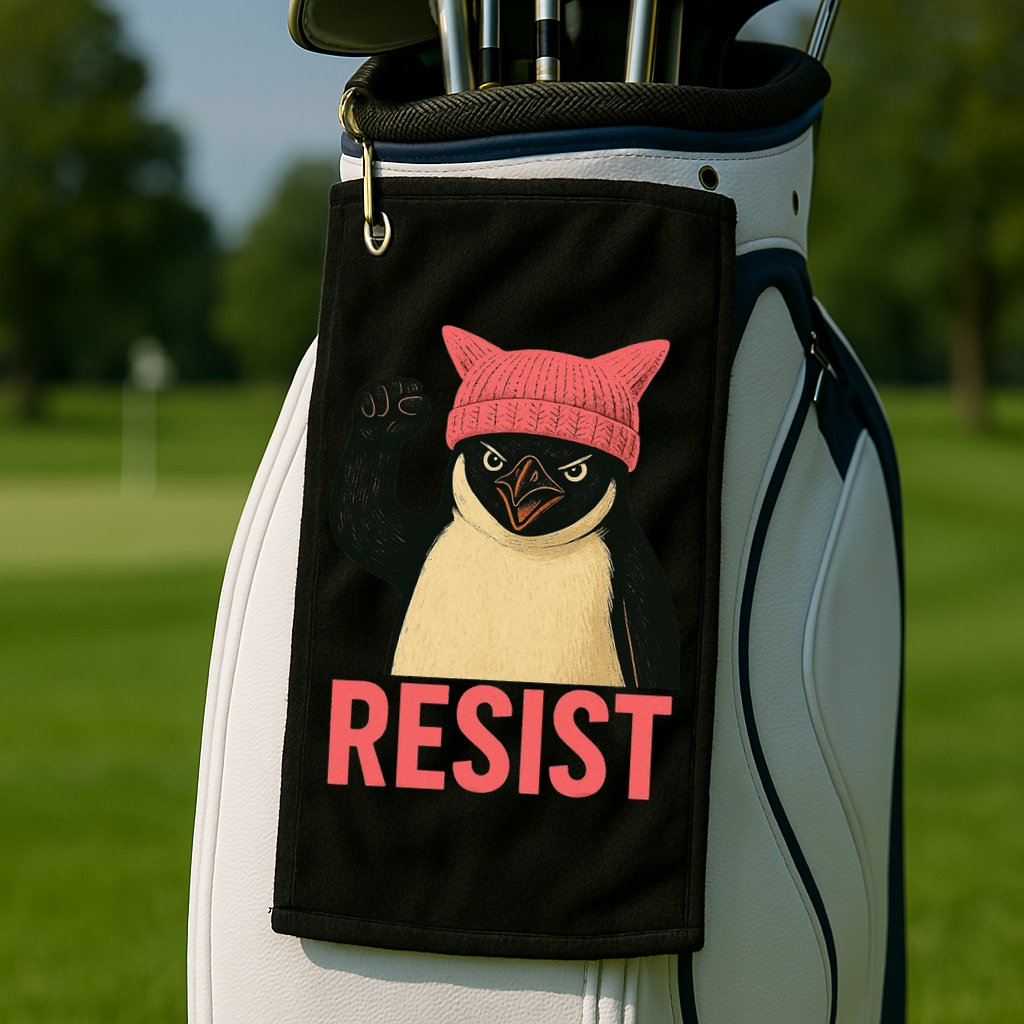 Resist Penguin Tariff Hands Off Protest March Hat USA Golf Towel