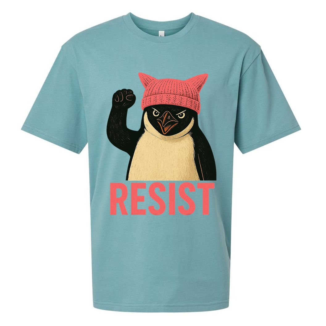Resist Penguin Tariff Hands Off Protest March Hat USA Sueded Cloud Jersey T-Shirt
