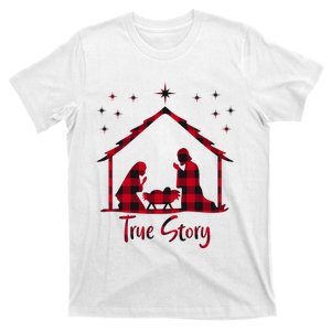 Red Plaid True Story Of Jesus Birth Christmas Nativity T-Shirt