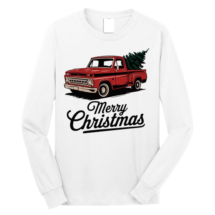 Red Pickup Truck Christmas Tree Vintage Christmas Long Sleeve Shirt