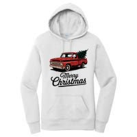 Red Pickup Truck Christmas Tree Vintage Christmas Women's Pullover Hoodie