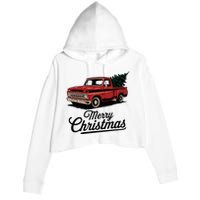 Red Pickup Truck Christmas Tree Vintage Christmas Crop Fleece Hoodie