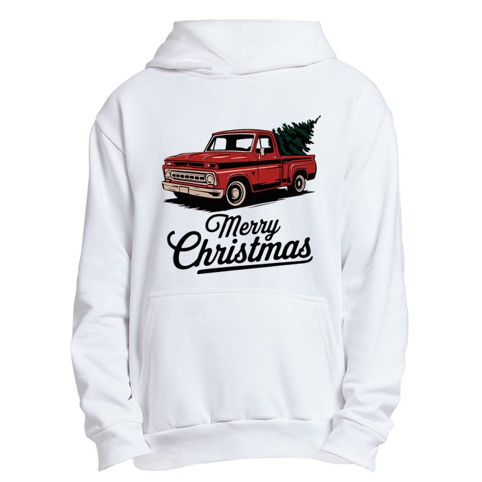 Red Pickup Truck Christmas Tree Vintage Christmas Urban Pullover Hoodie