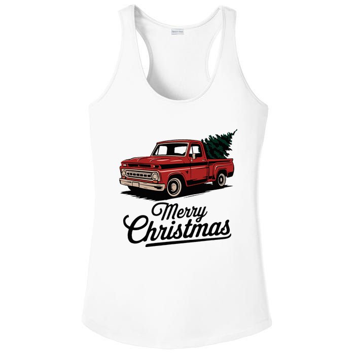 Red Pickup Truck Christmas Tree Vintage Christmas Ladies PosiCharge Competitor Racerback Tank