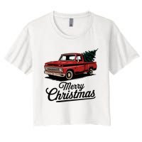 Red Pickup Truck Christmas Tree Vintage Christmas Women's Crop Top Tee