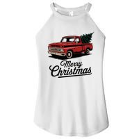 Red Pickup Truck Christmas Tree Vintage Christmas Women's Perfect Tri Rocker Tank