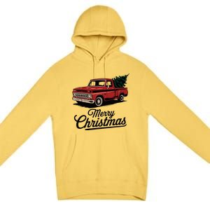 Red Pickup Truck Christmas Tree Premium Pullover Hoodie